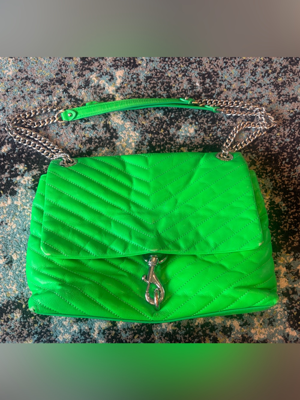Rebecca Minkoff Neon Green Quilted Crossbody with Chain Strap